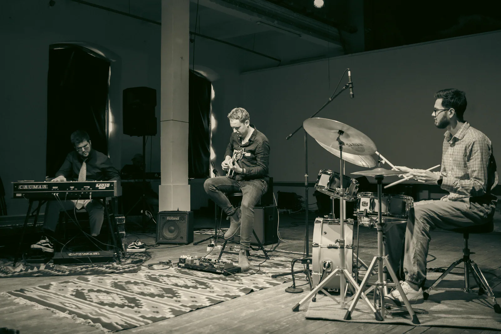 Musicians performing together during a live session