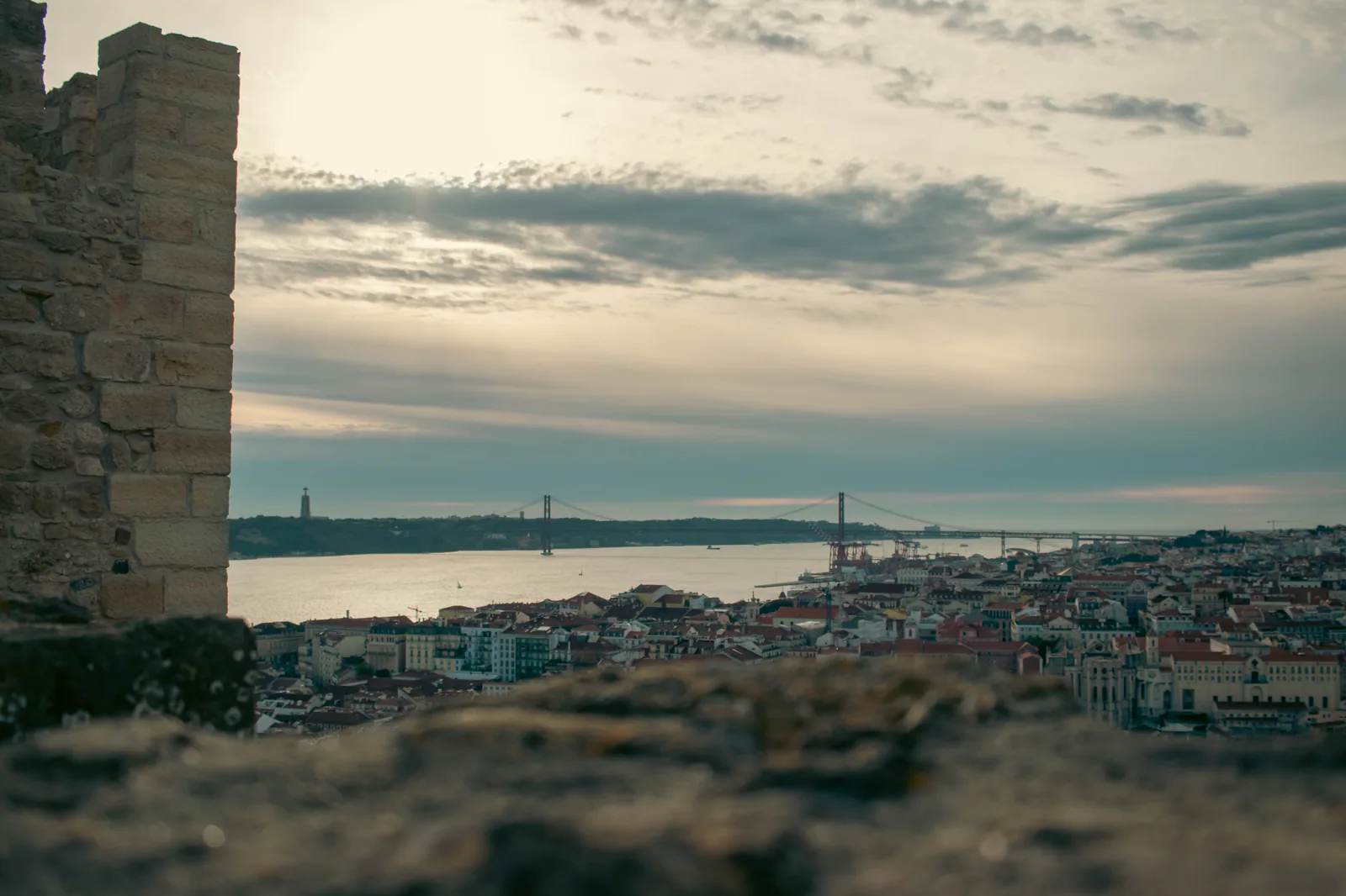 Wide view of a city beside a river